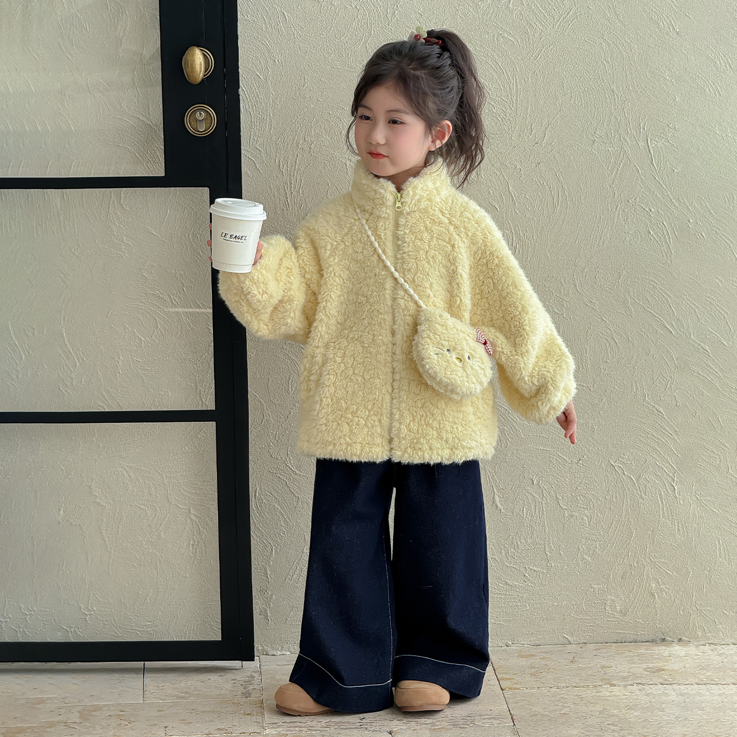 女童冬款毛毛衣外套2025新款女宝冬天KT猫加绒加厚上衣韩版可爱系