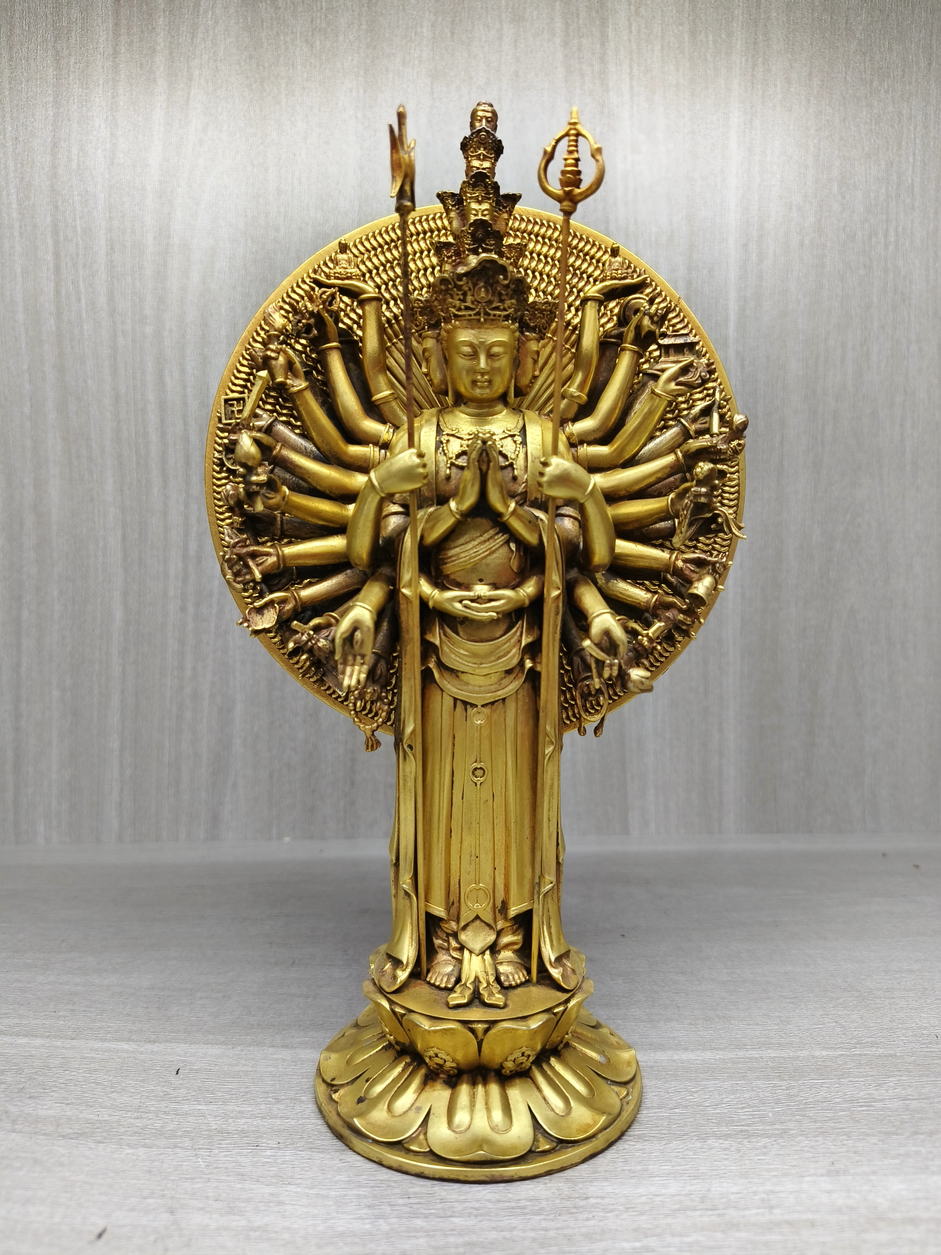 精铸紫铜鎏金千手观音 高24cm