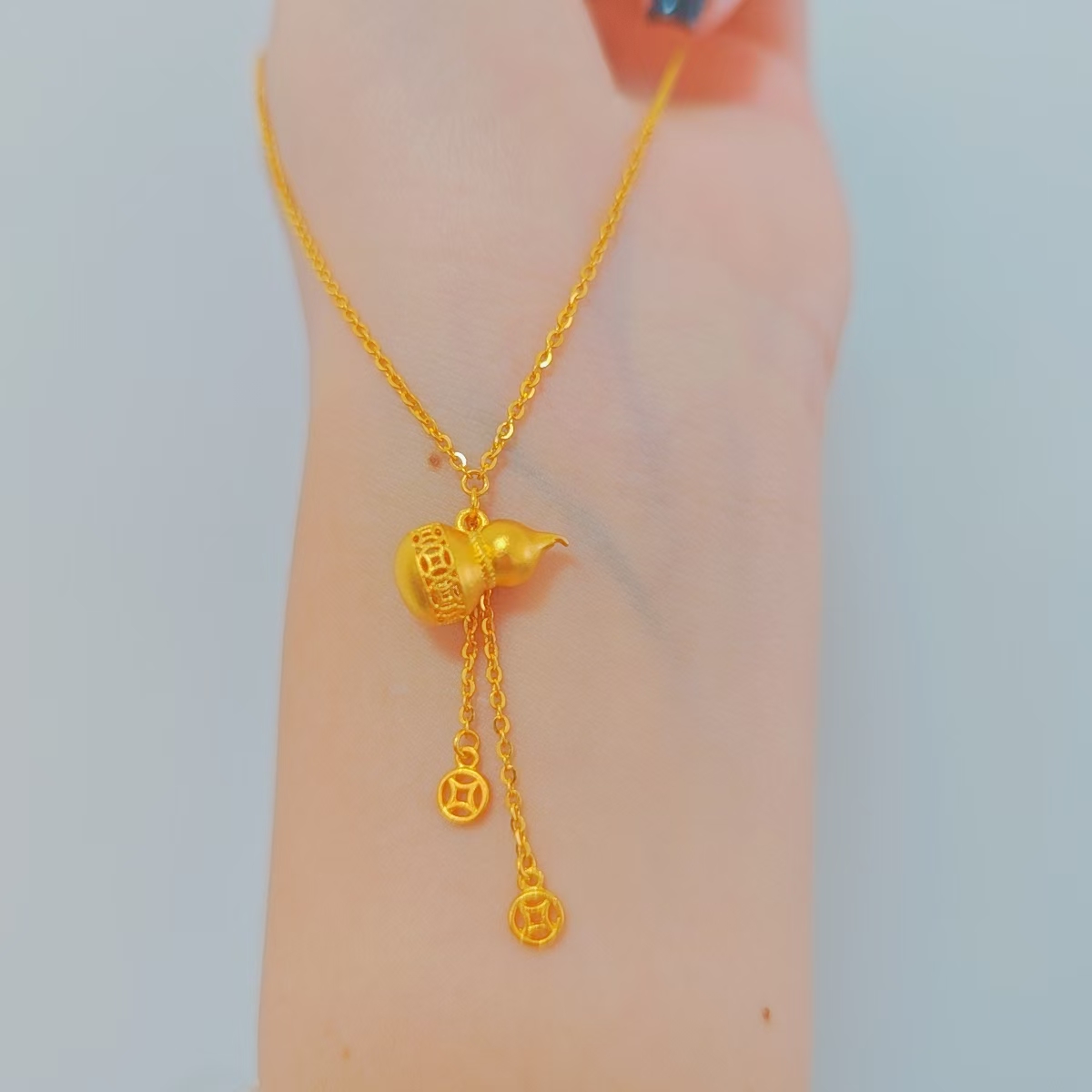 足金999葫芦钱币流苏黄金套链时尚百搭黄金首饰项链