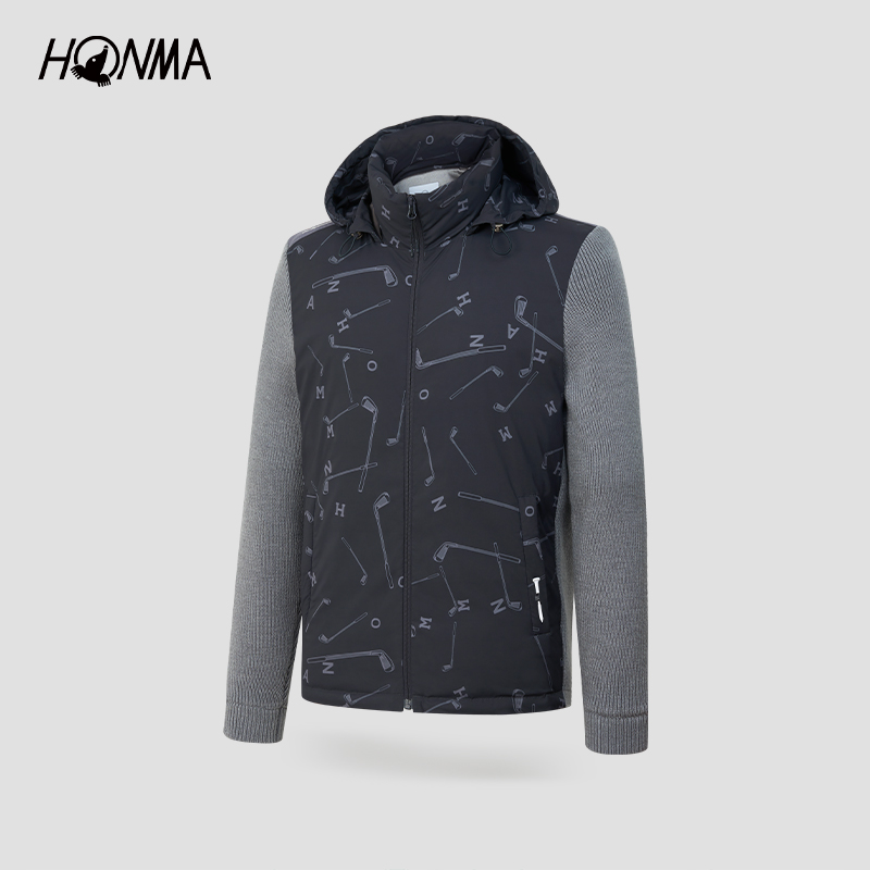 HONMA印花男士羽绒服防泼水拼接针织外套HMJD121H112