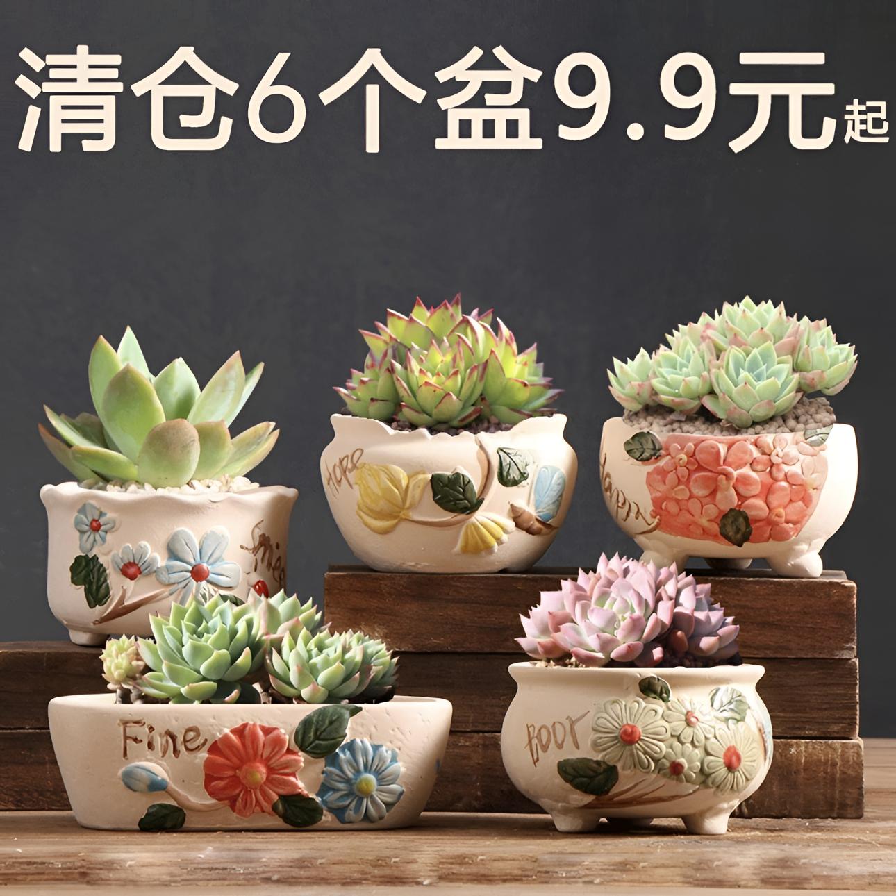 多肉花盆厂家直销家用陶土陶瓷网红素烧小号专用盆大批发捡漏花盆