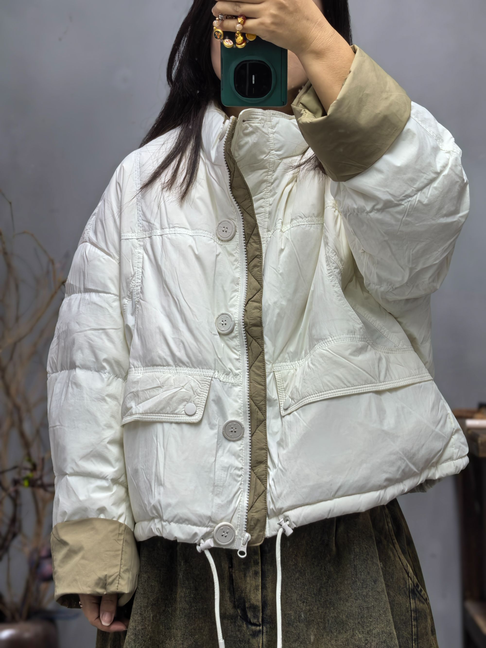 56 6112 冬季新品羽绒服休闲百搭拉链单排扣女士外套 胸围126长57
