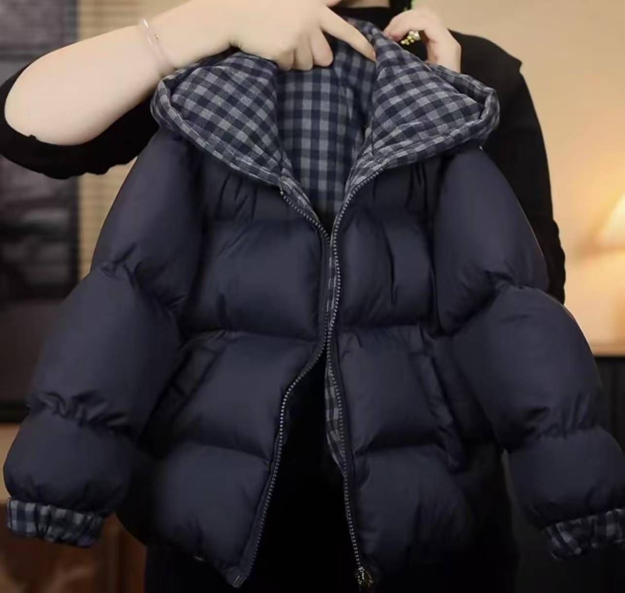 2025冬季新款双面穿亲子款男女童棉衣抗寒棉服深冬儿童厚格子棉衣
