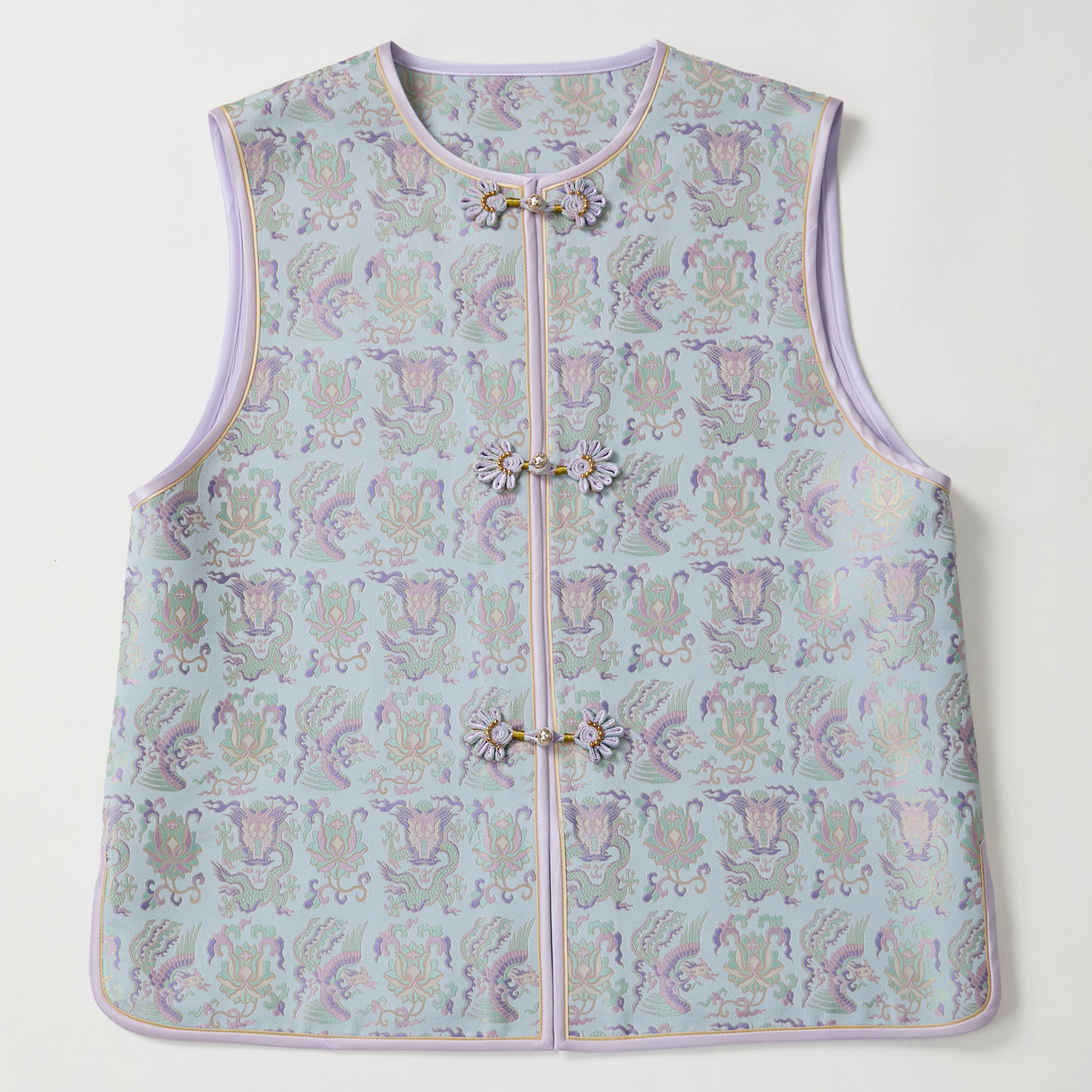 上久楷宋锦龙凤穿莲马甲雀金兰圆领对襟款手工花扣日常百搭带钢印