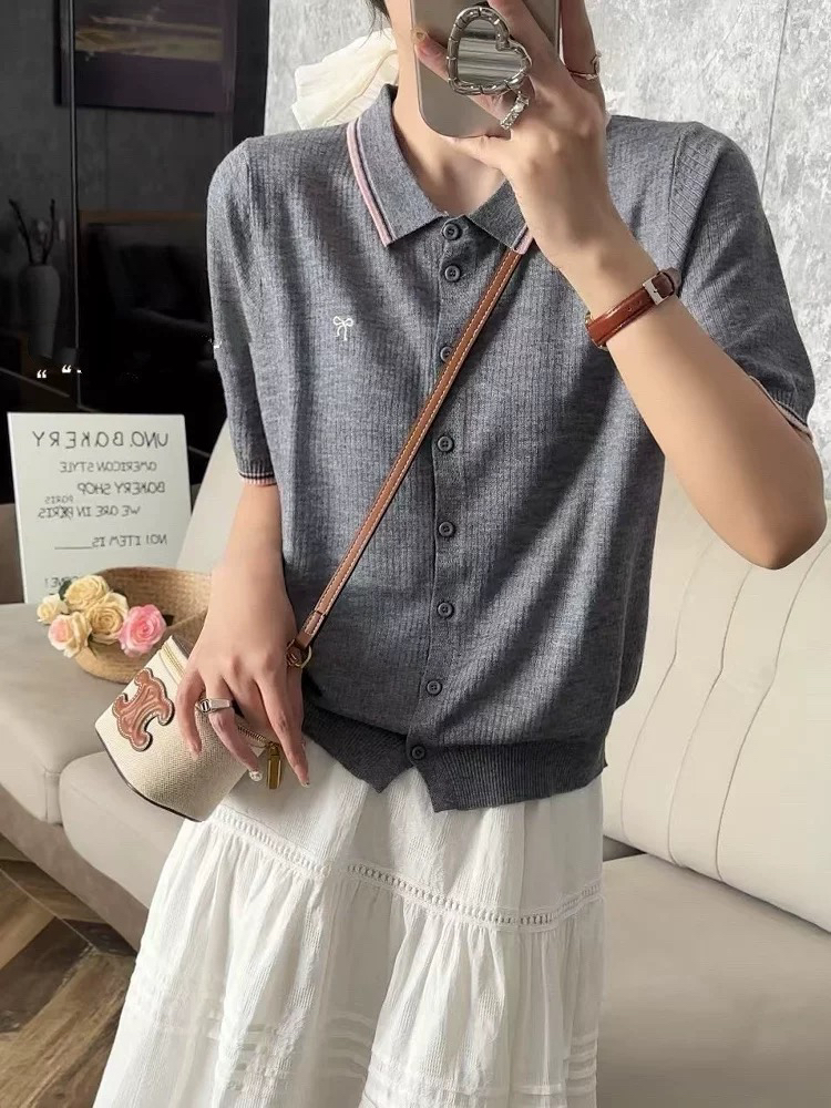 好品质显瘦百搭文艺刺绣蝴蝶polo短袖