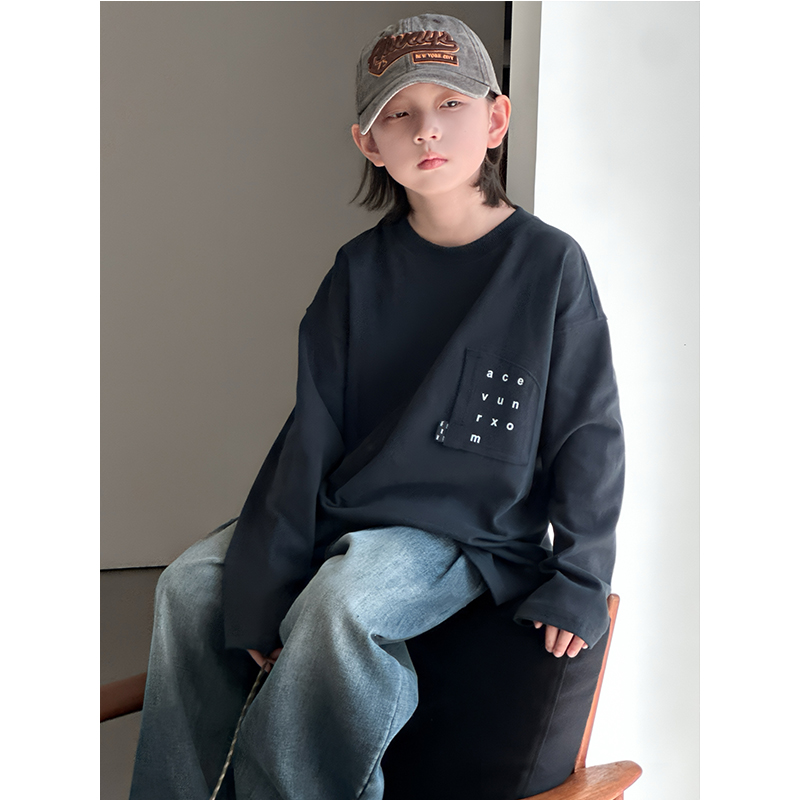 【现货】2025新款儿童t恤长袖男童上衣春秋韩版中大童打底衫保暖