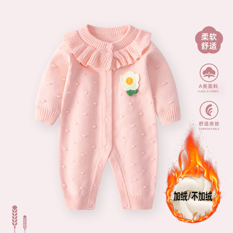 婴儿连体衣秋冬毛衣外套衣服女宝宝加绒针织衫衣服冬装保暖外出服