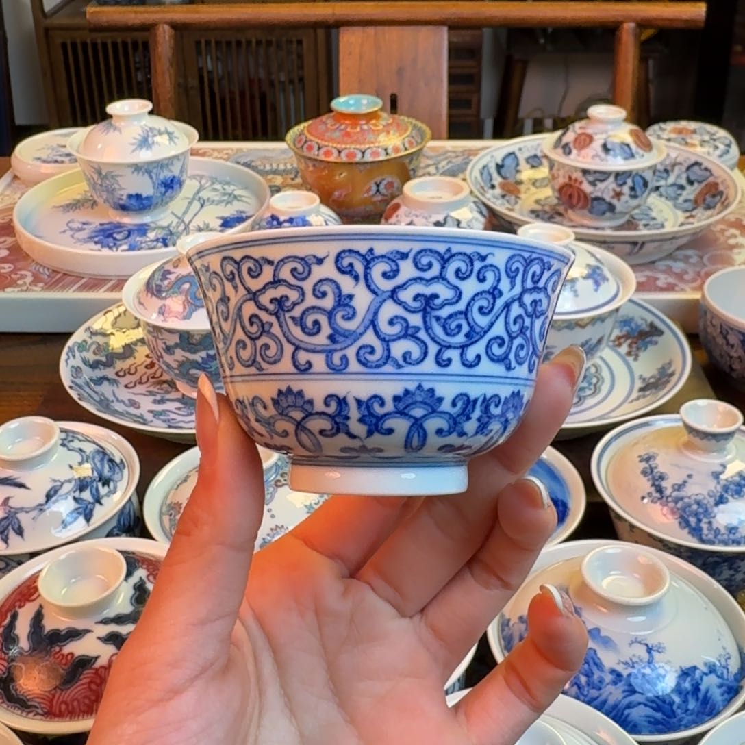 杯见山烧景德镇名窑口缠枝如意