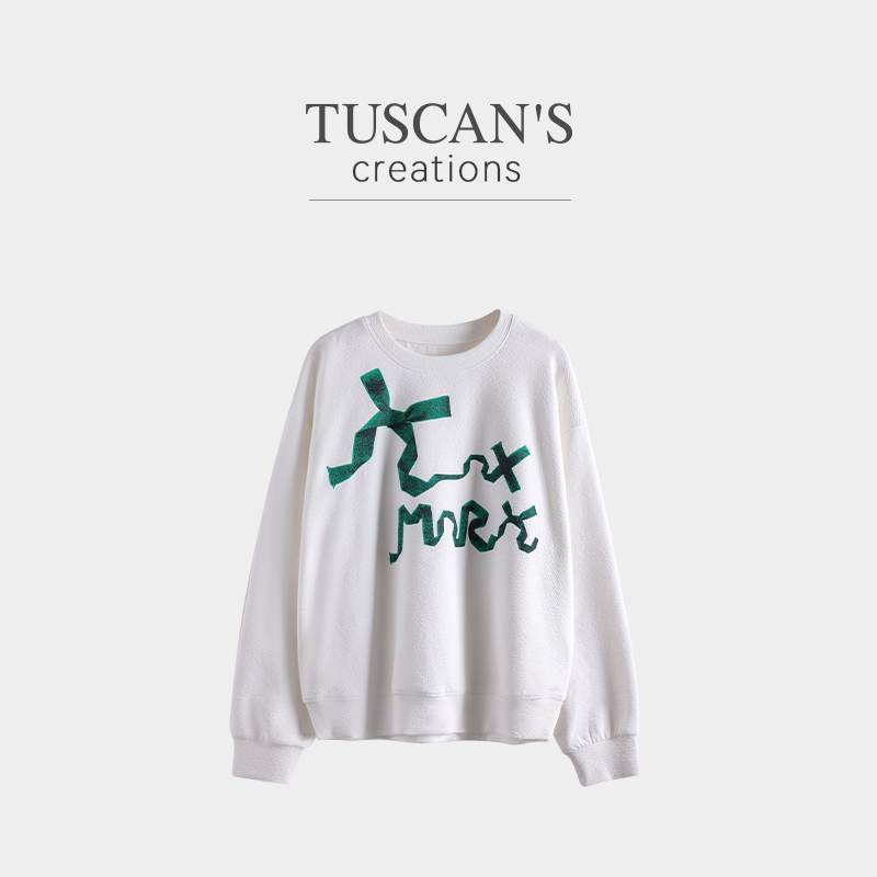TUSCAN'S CREATIONS百搭秋冬印花女士圆领长袖套头卫衣时代双鱼