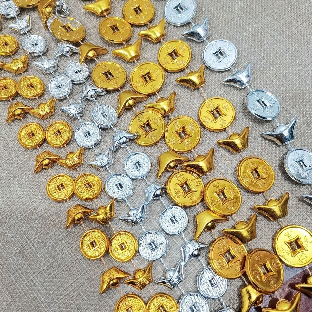 大小号元包铜钱元宝连，金色，银色