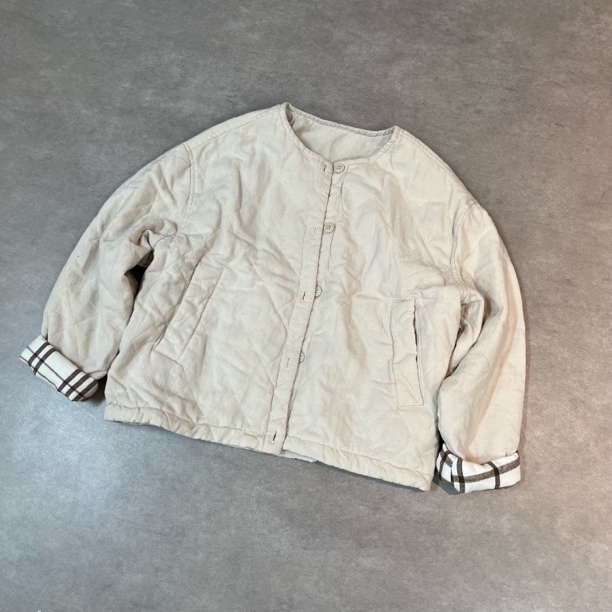 冬季新款亚麻开衫棉衣外套简约百搭外套棉服9663