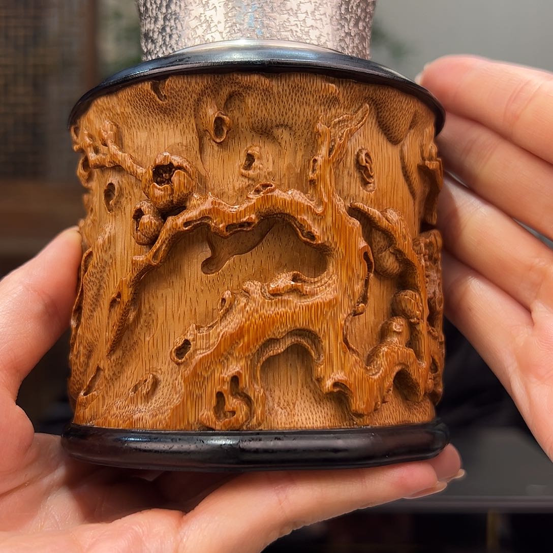 竹竹雕梅花茶叶罐