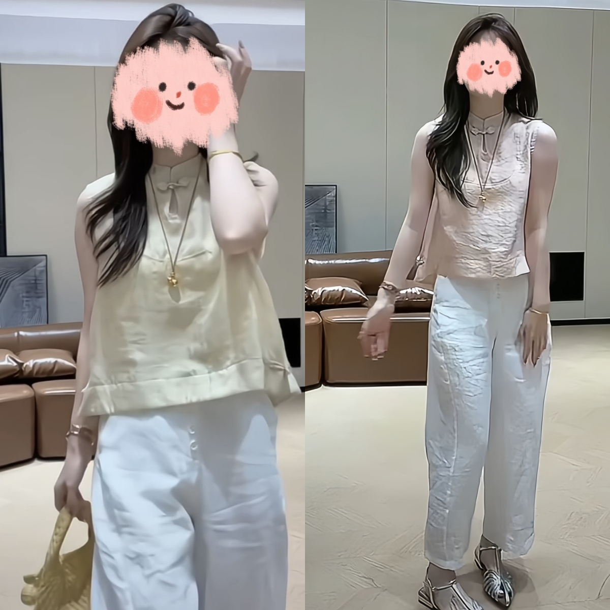 无袖国风套装衣服盘扣新中式气质上衣+百搭显瘦直筒裤两件套夏季