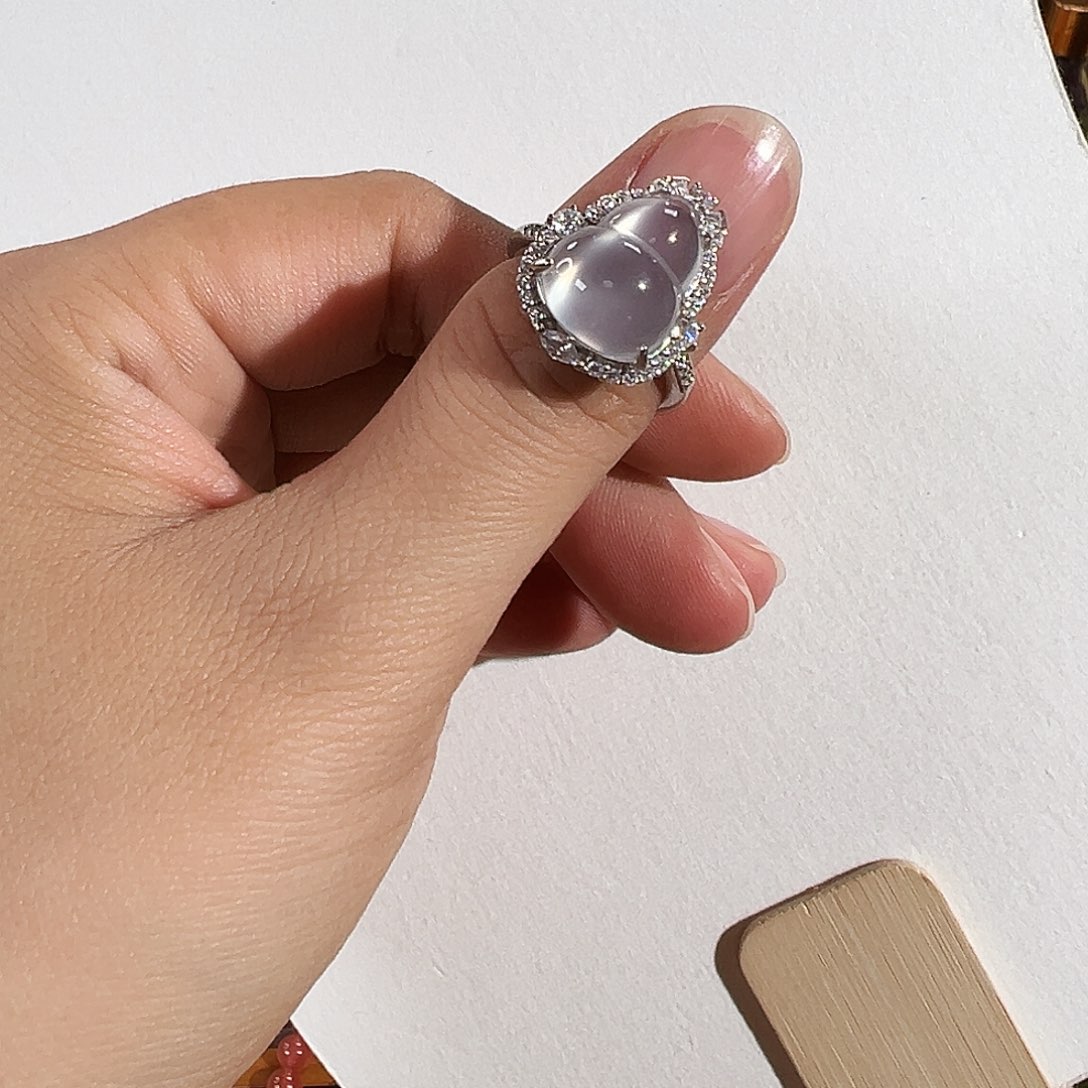 玛瑙/玉髓戒指银S925镀金镶嵌粉**