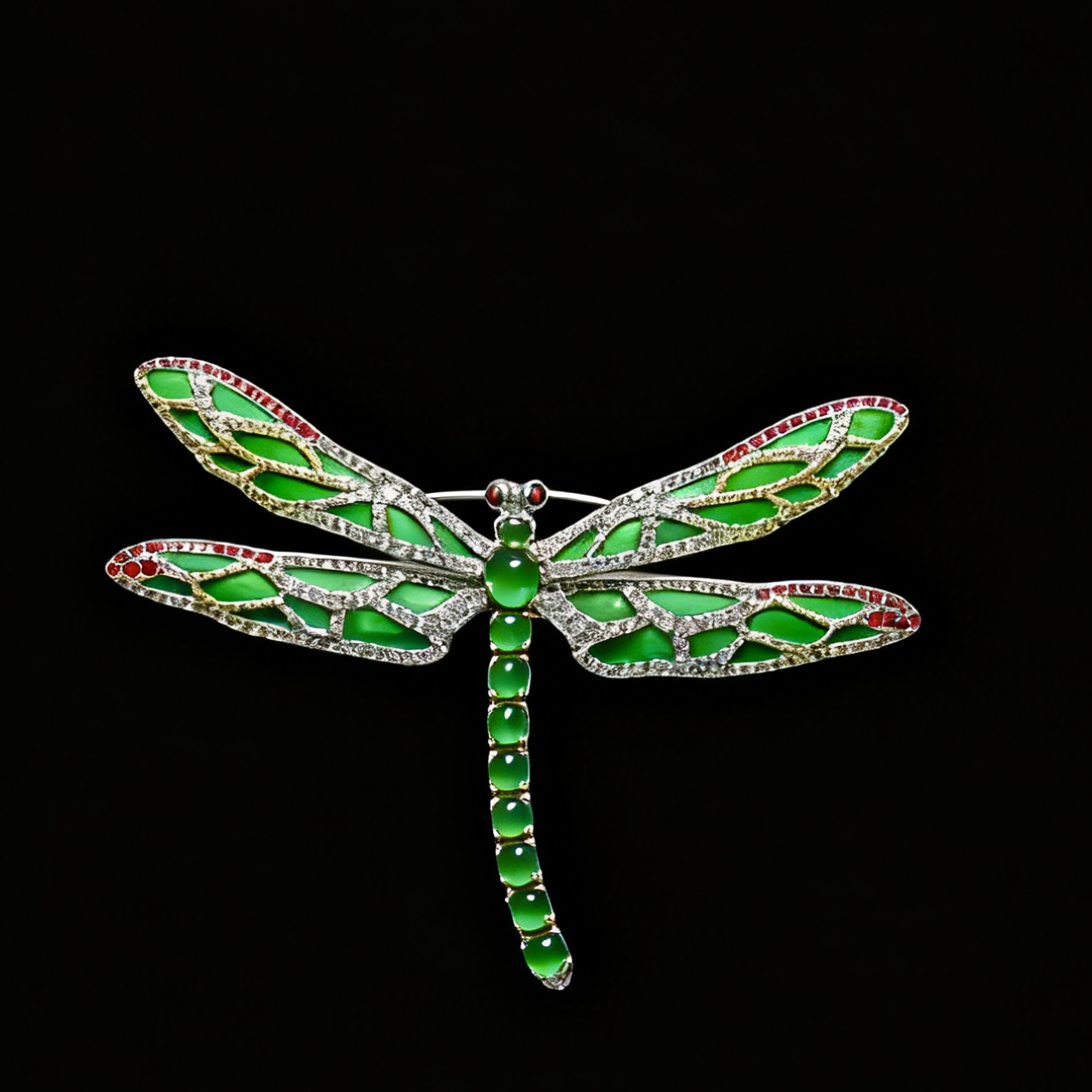 【蜻蜓点水】天然A货翡翠 蜻蜓胸针 S925银镶11114多样性发一