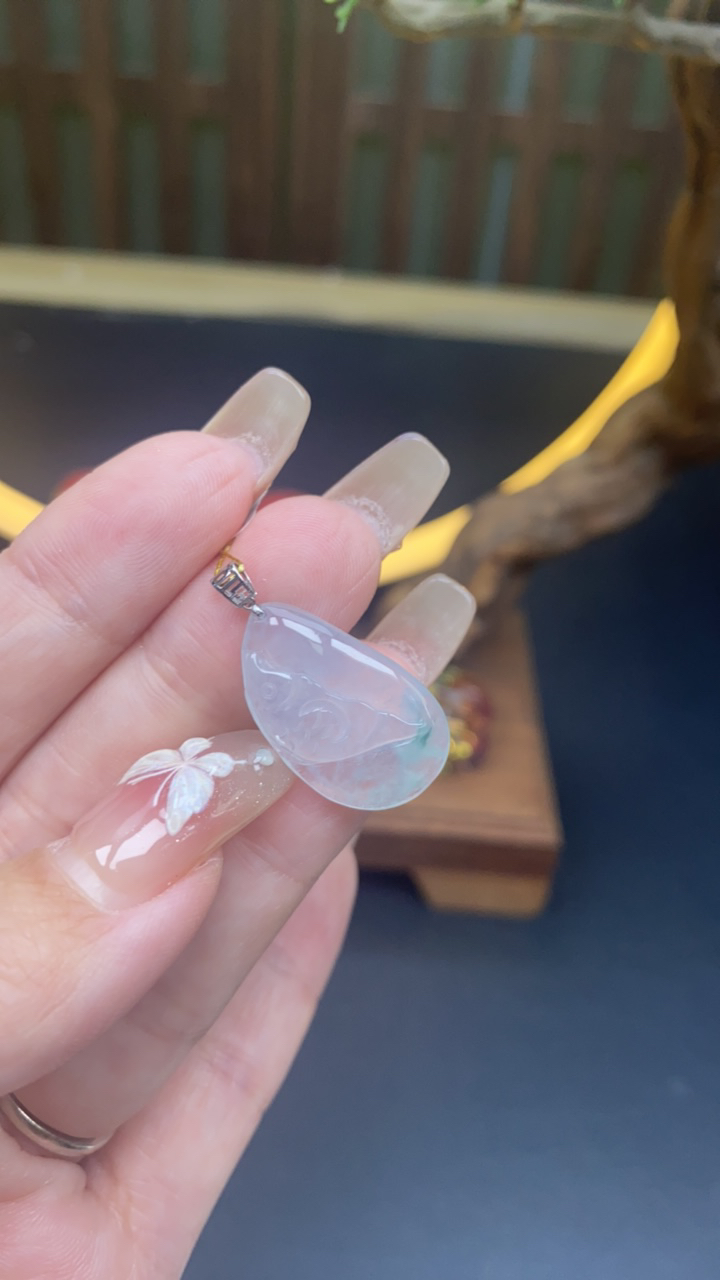 天然a货翡翠18k鱼757