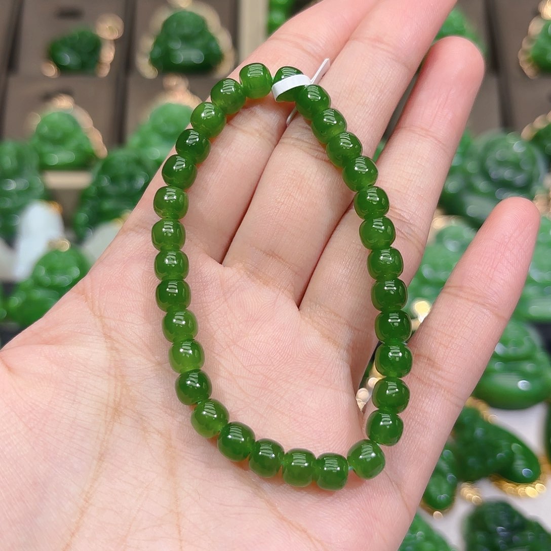 和田玉（碧玉）手串未镶嵌?***梨老型6m单圈手串