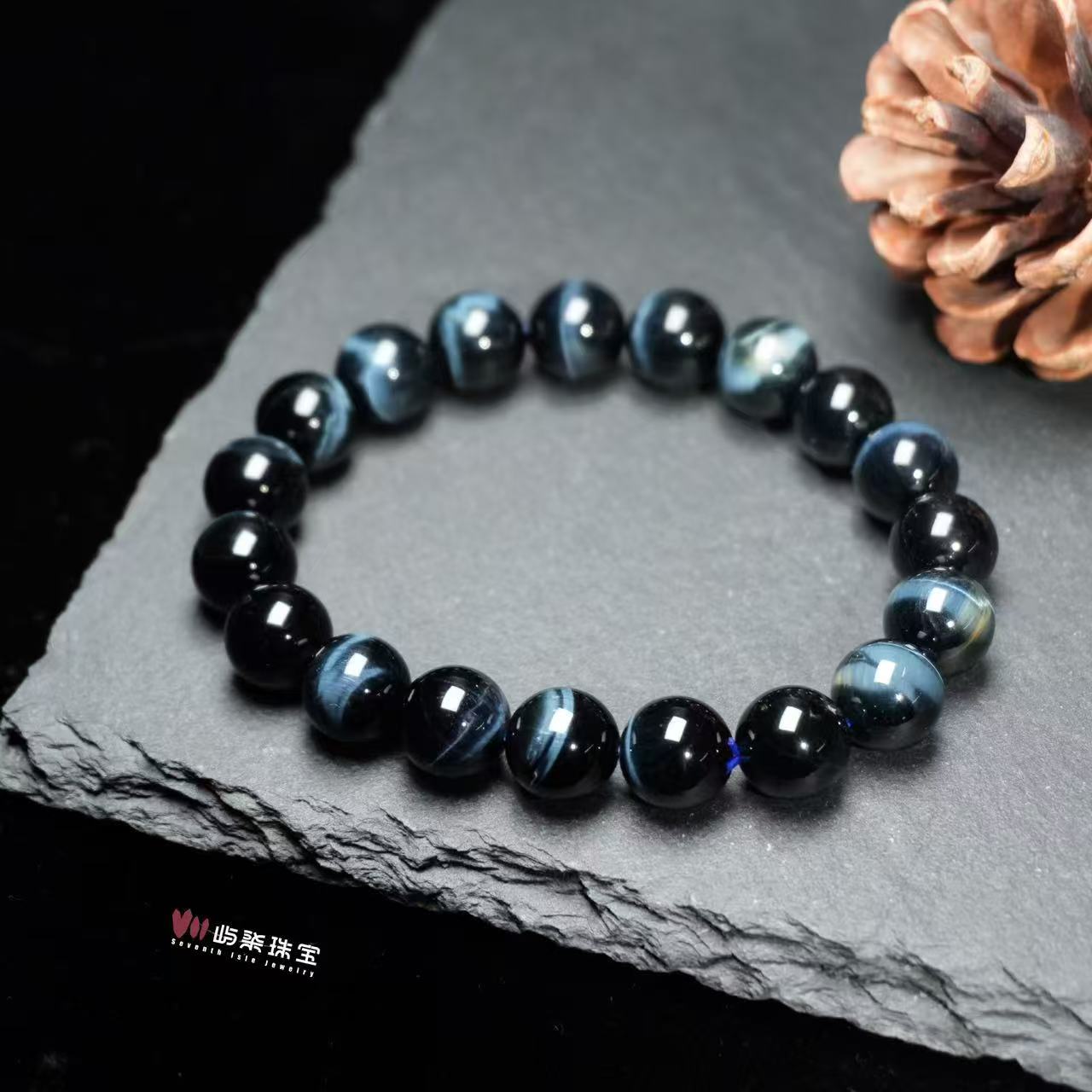 【要努力】H238 木变石未镶嵌 蓝虎素串10m