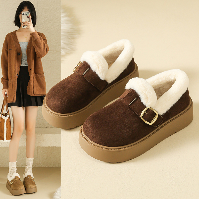复古勃肯鞋女冬加绒2025新款厚底增高乐福鞋保暖面包鞋雪地靴棉鞋