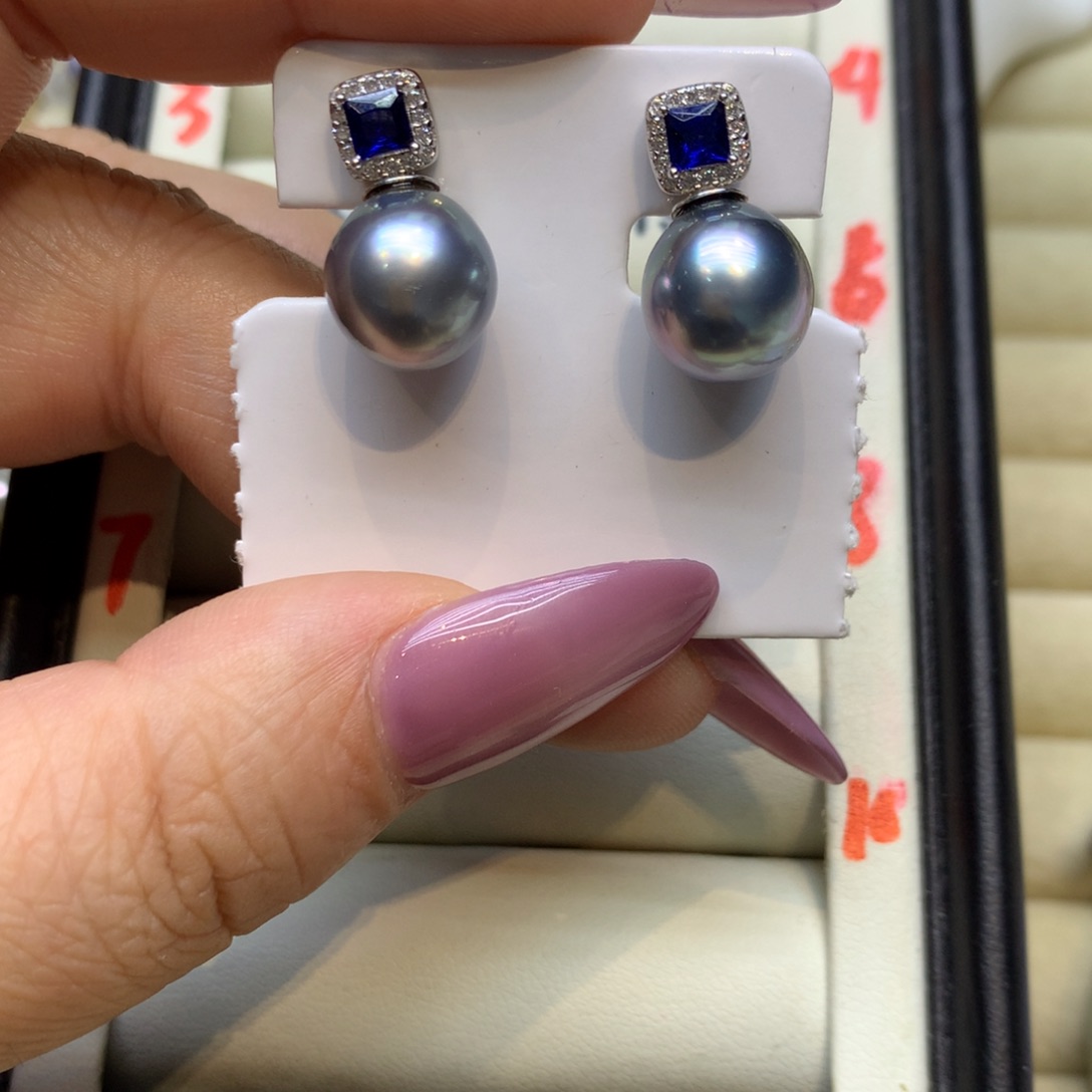 银S925镶嵌耳饰海水珍珠