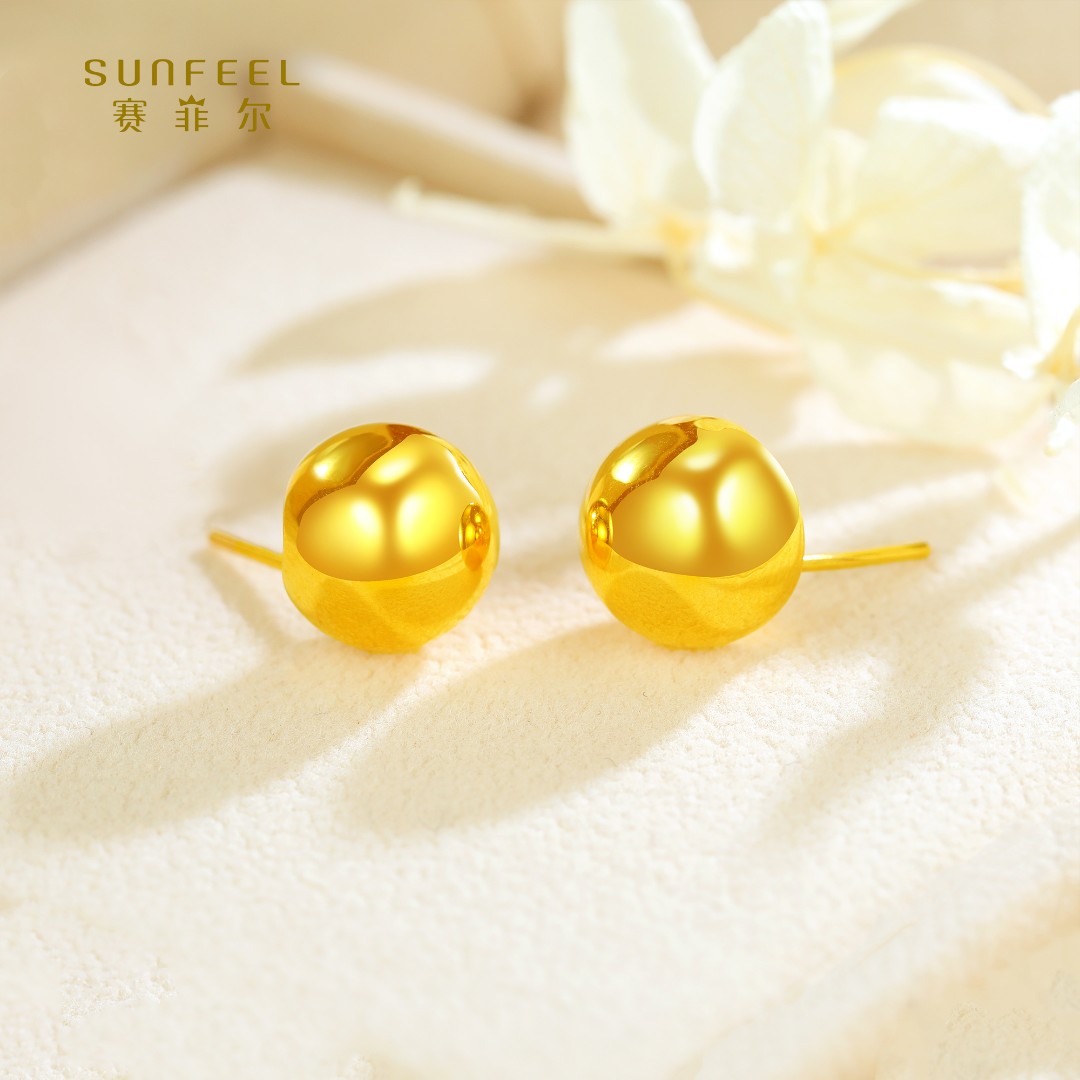 SUNFEEL/赛菲尔【十店】足金5D时尚光面半球耳钉5DE00378