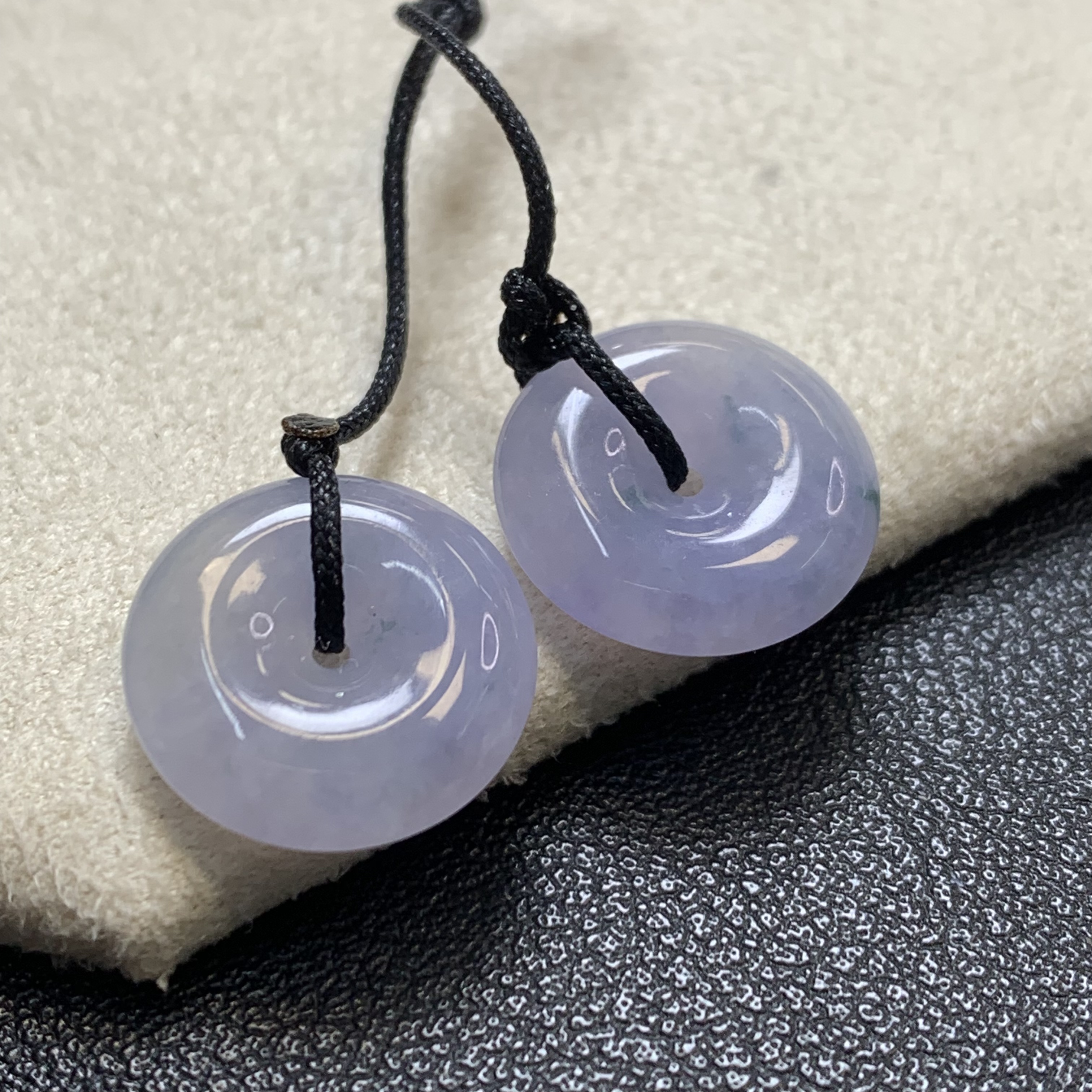 【金鑫】翡翠冰紫平安扣裸石一对*冰起胶紫平安扣裸石一对缅翡A货