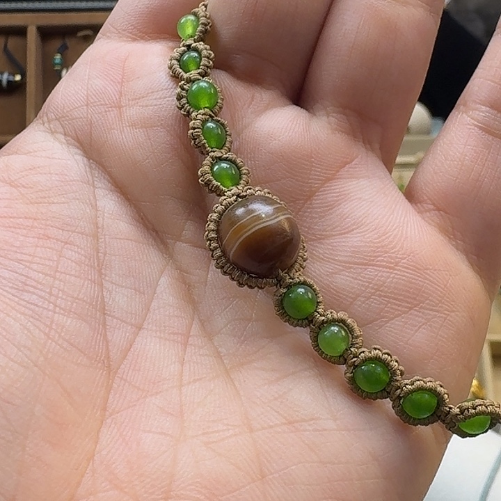 ****胡玛瑙/玉髓银S925镀金镶嵌手链