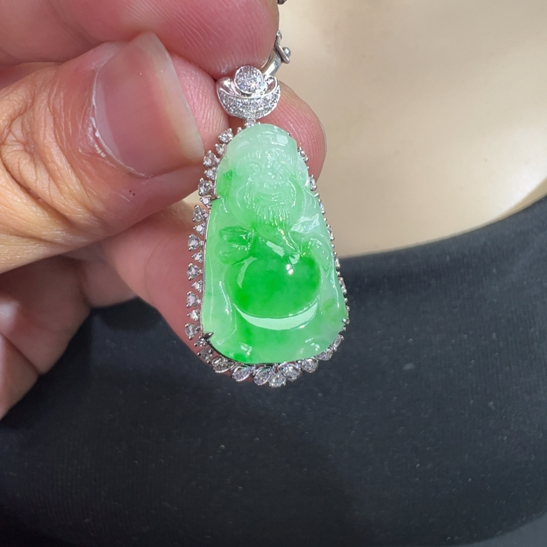 翡翠18K金镶嵌吊坠(不含链)