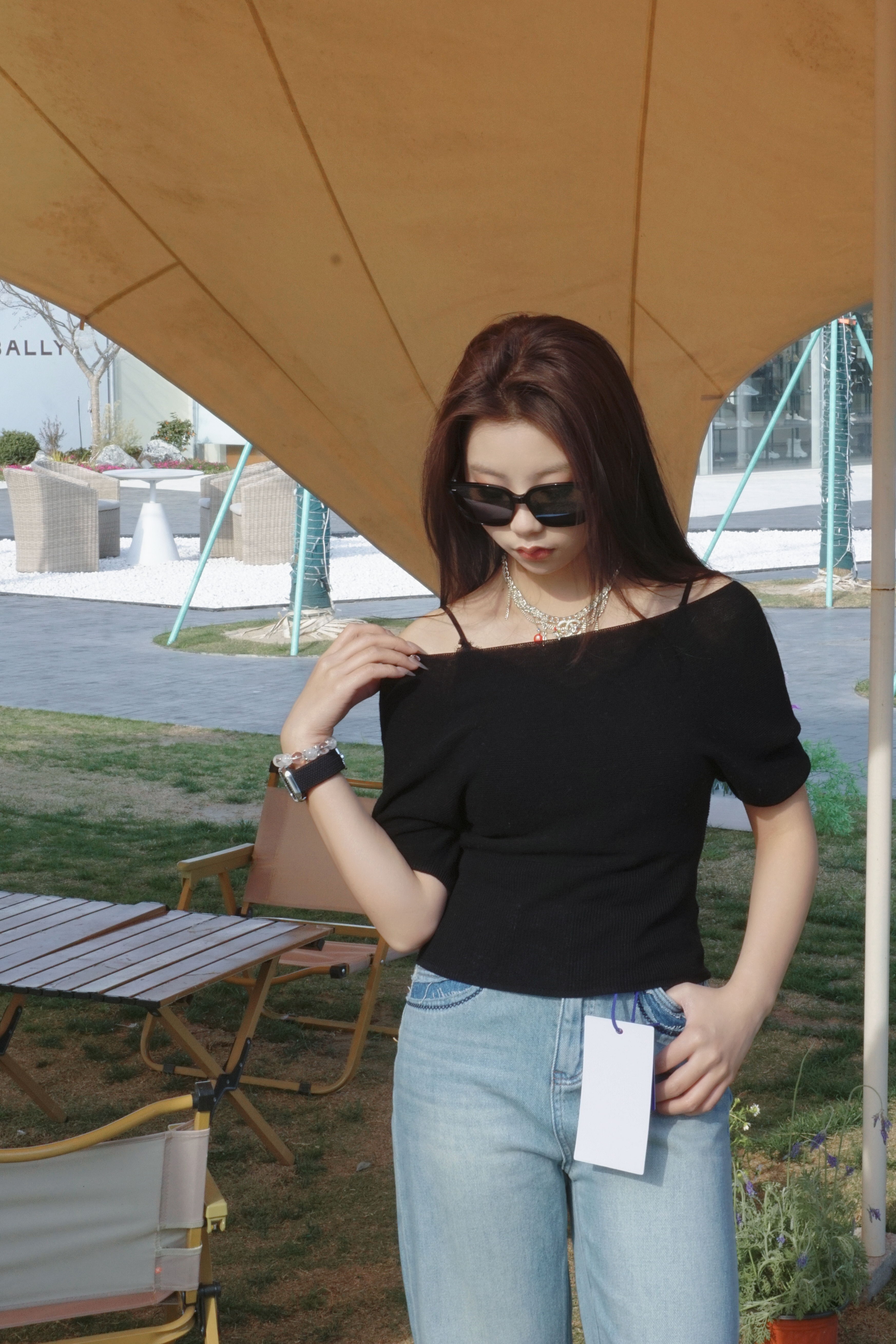 宽松针织衫短袖女春夏2025新款毛衣上衣松弛感休闲百搭质感一字肩