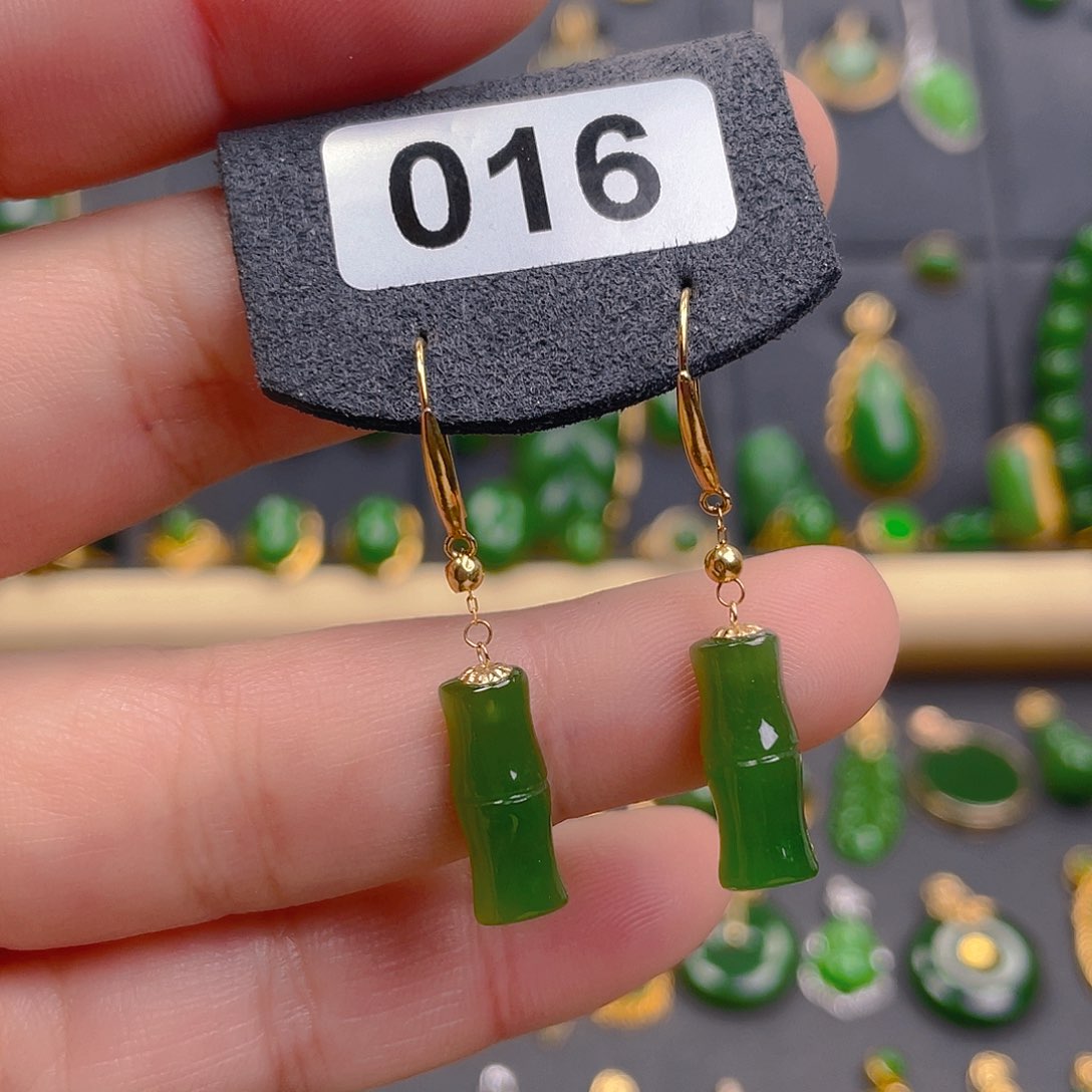 和田玉耳饰18K金镶嵌298