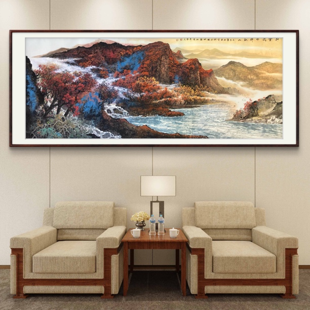 国画中堂画公司山水画沙发后写意山水重彩大尺度山水画纯手绘