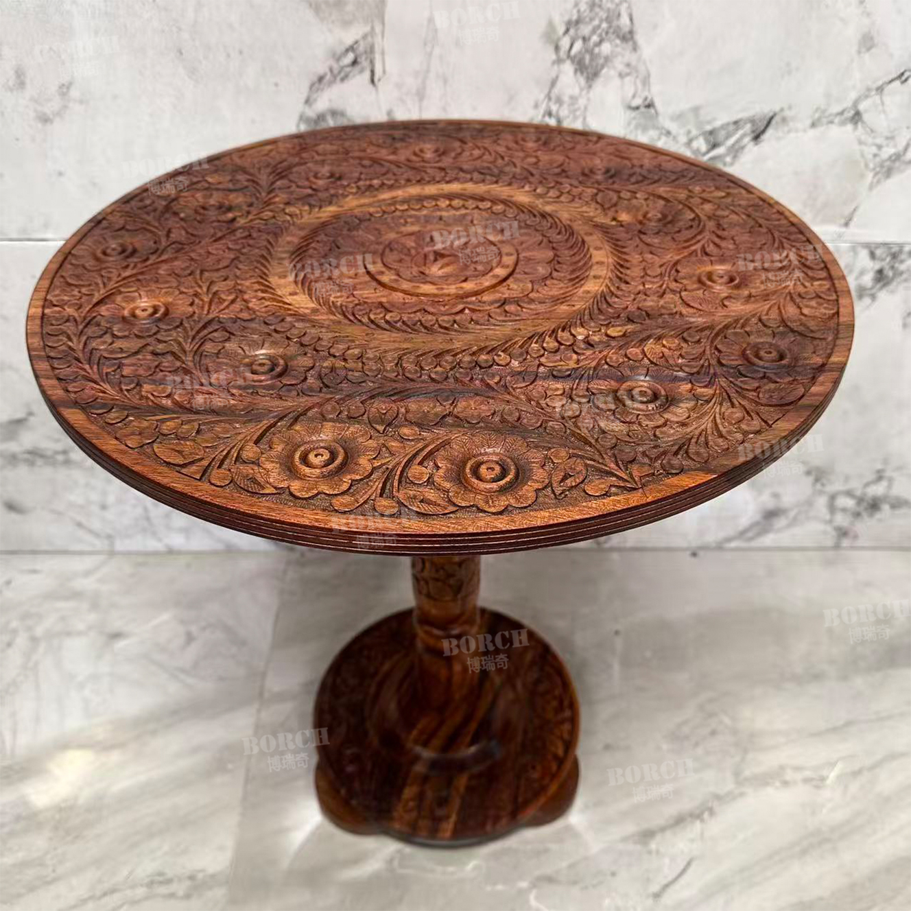 BORCH/博瑞奇 黄檀木雕花太阳花茶几 09649