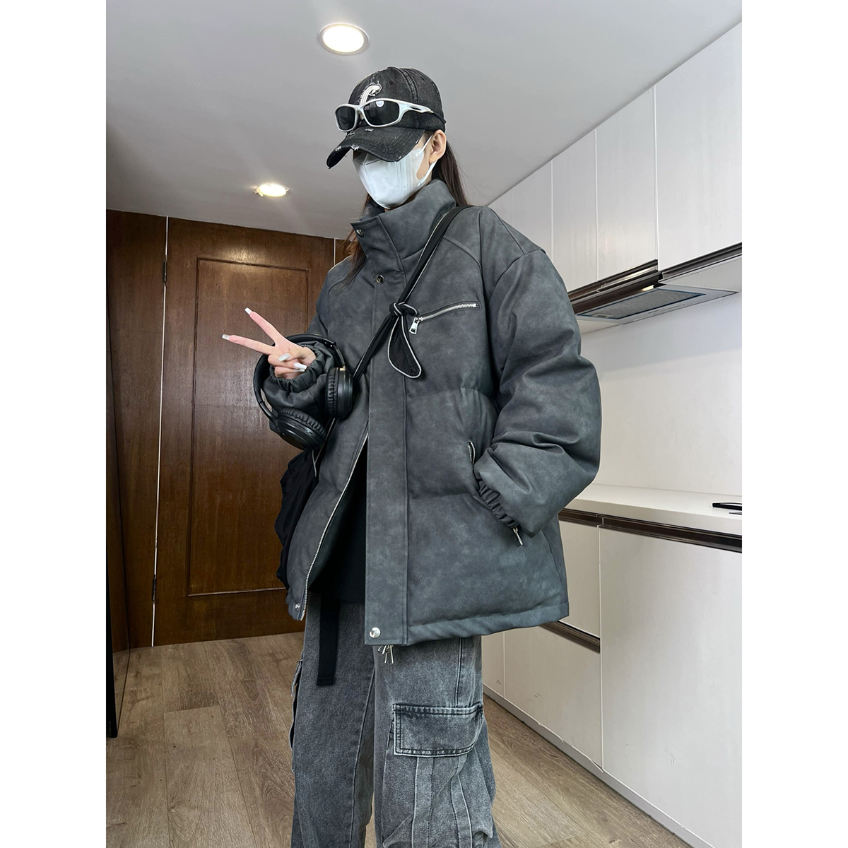 jaaniste立领棉服棉衣男美式复古做旧百搭棉服男女同款潮流上衣