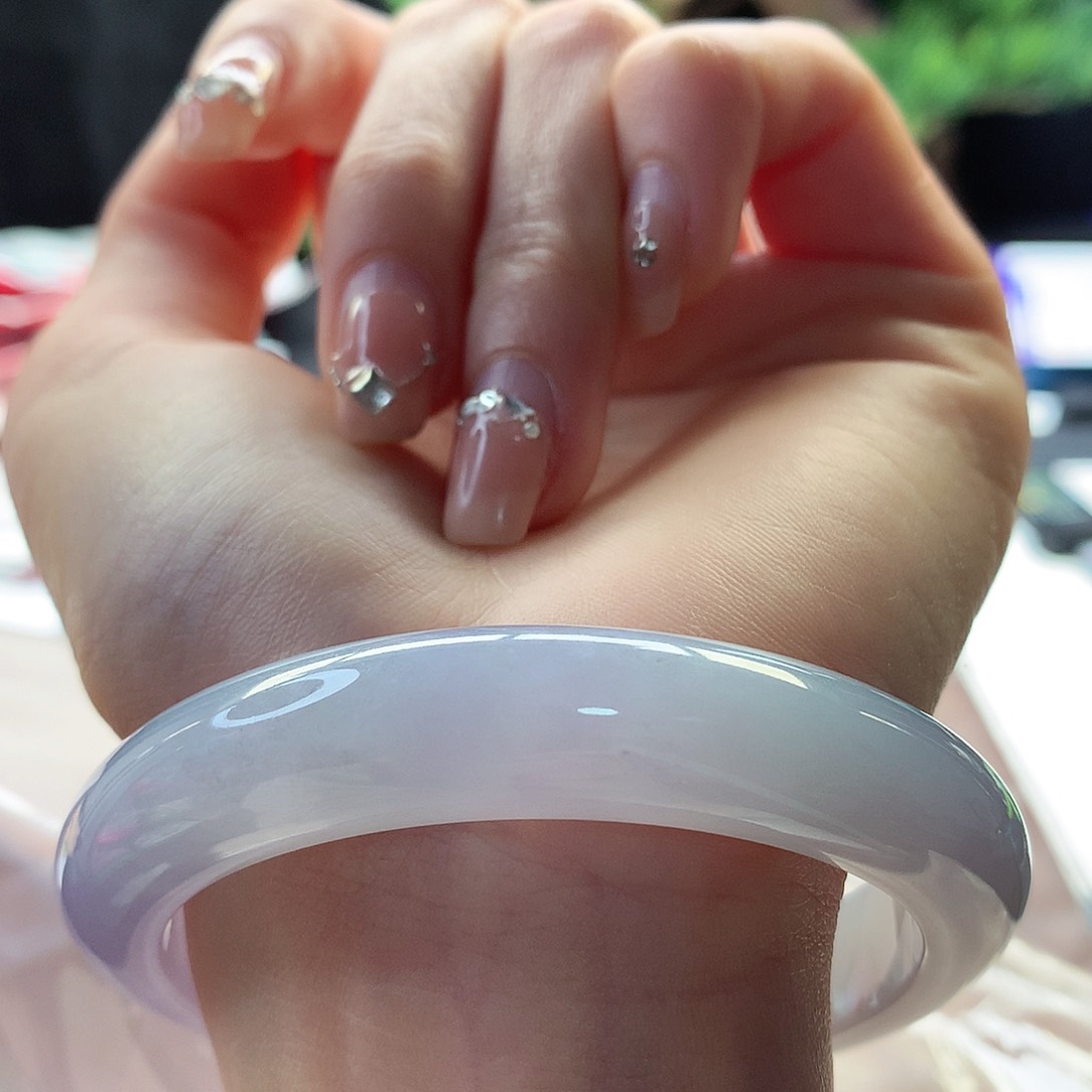 翡翠手镯未镶嵌天然翡翠57-58梦幻紫种色兼备梦幻款