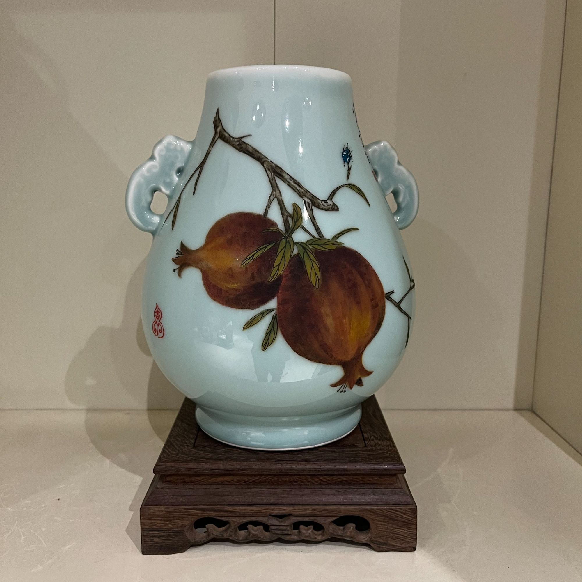 昆仑牌鲁青瓷小象头樽 刻瓷   秋实  26cm*20cm