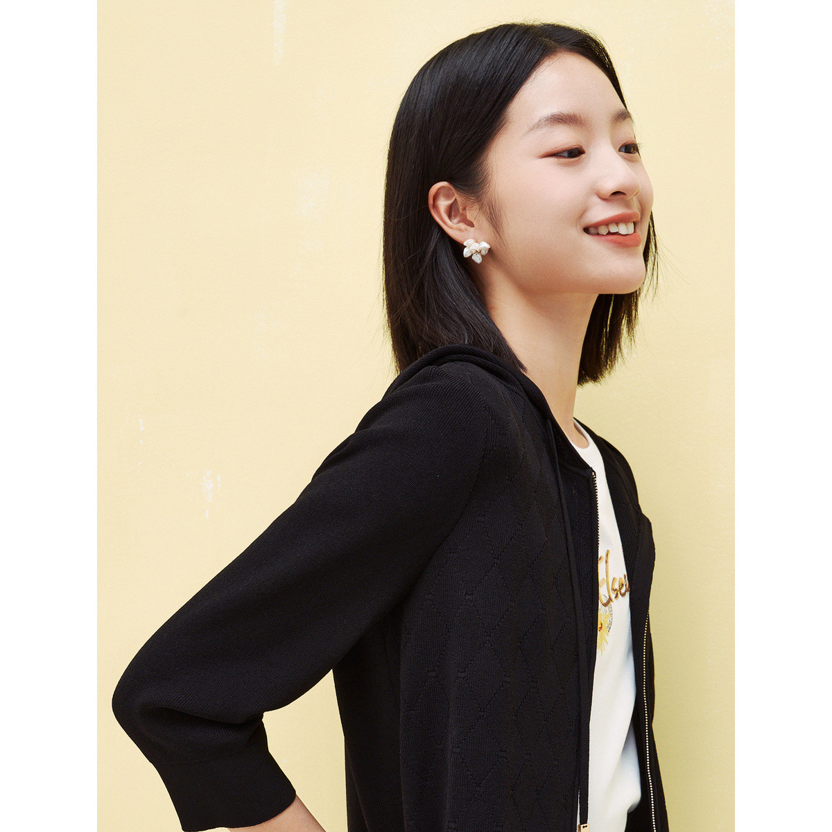 【安雅专属】简约纯色通勤拉链连帽针织衫女EI00245W0/EI00247E5