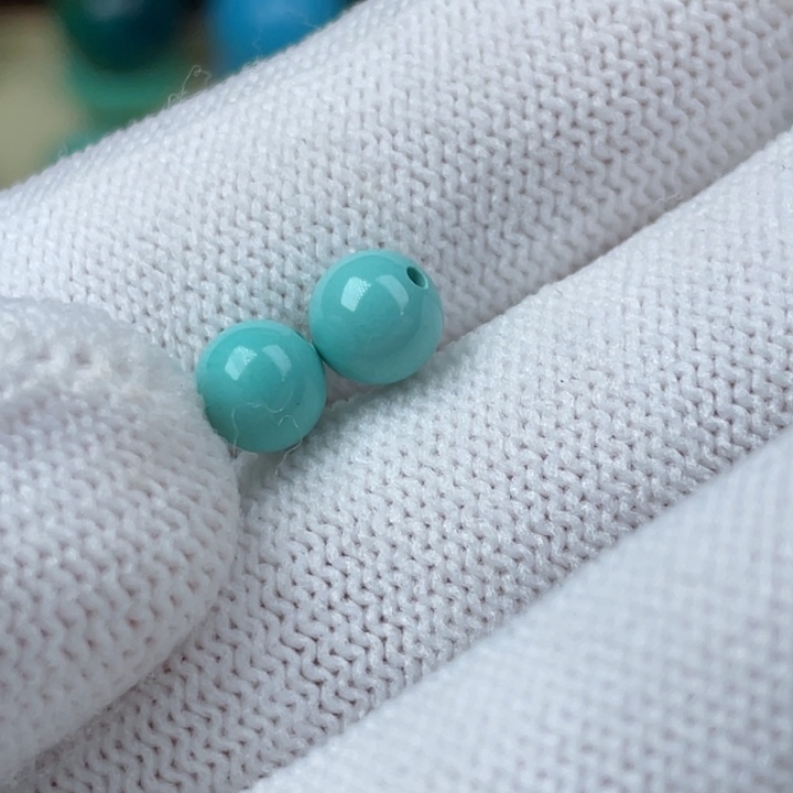 高瓷蓝绿8mm圆珠一对