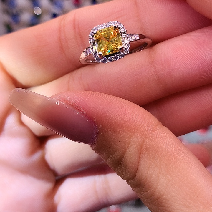 黄晶戒指银S925镶嵌戒指