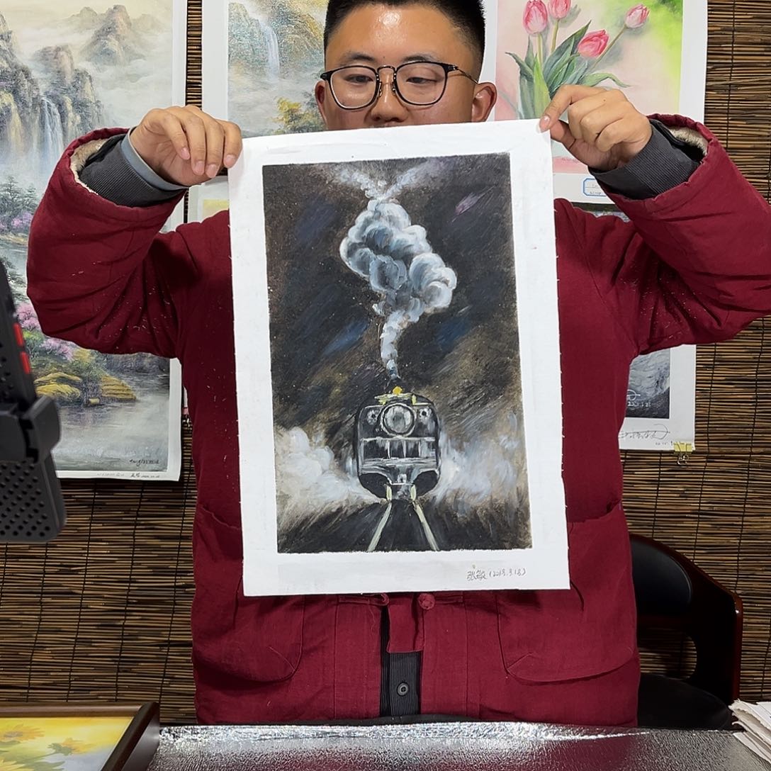 油画行路人小院绘画作品竞拍