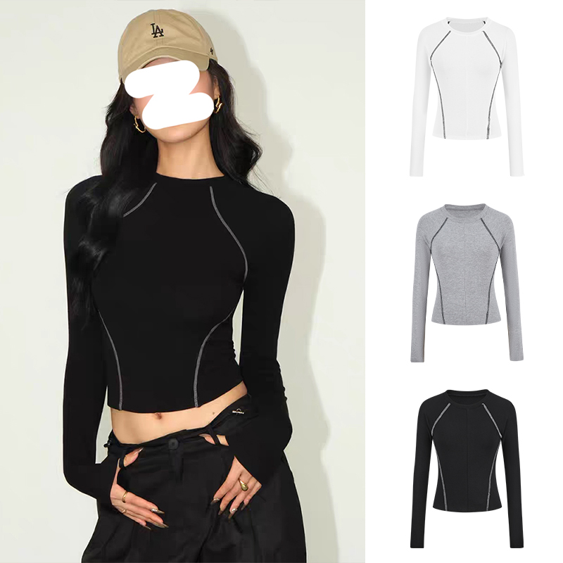 Moses Queen/魔西女王休闲运动风拼接撞色长袖T恤紧身内搭打底衫