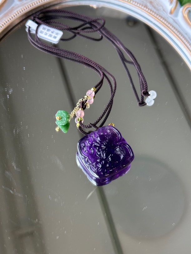 乌拉圭紫水晶狐牌吊坠项链毛衣链