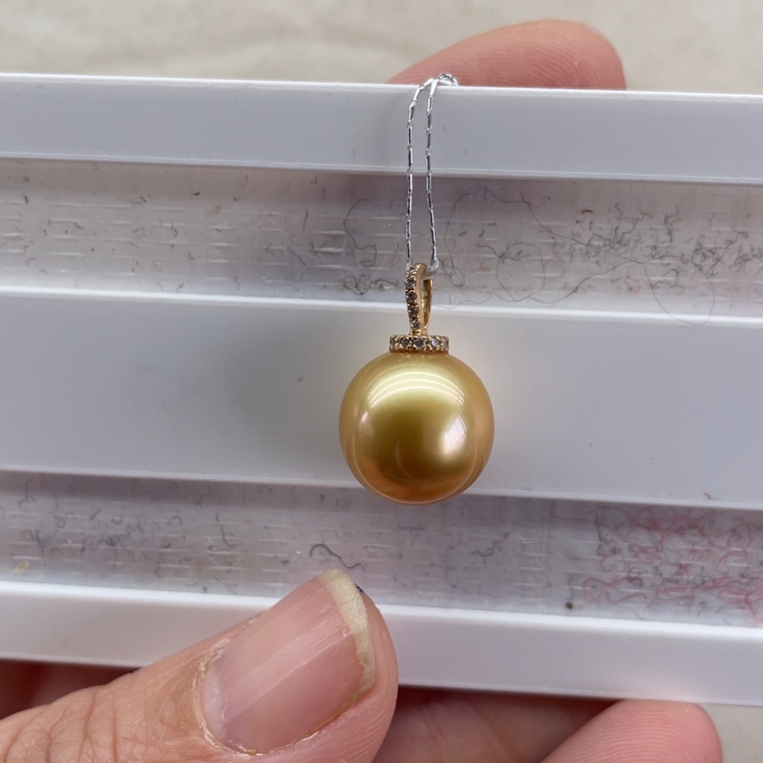 海水珍珠吊坠(不含链)18K金镶嵌14-15mm