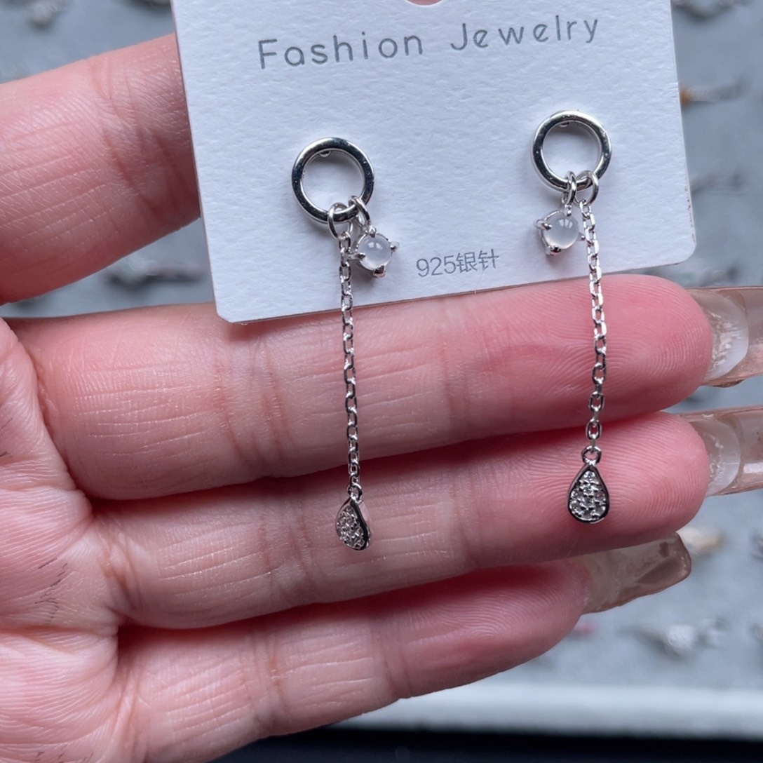 翡翠戒指银S925镶嵌耳钉