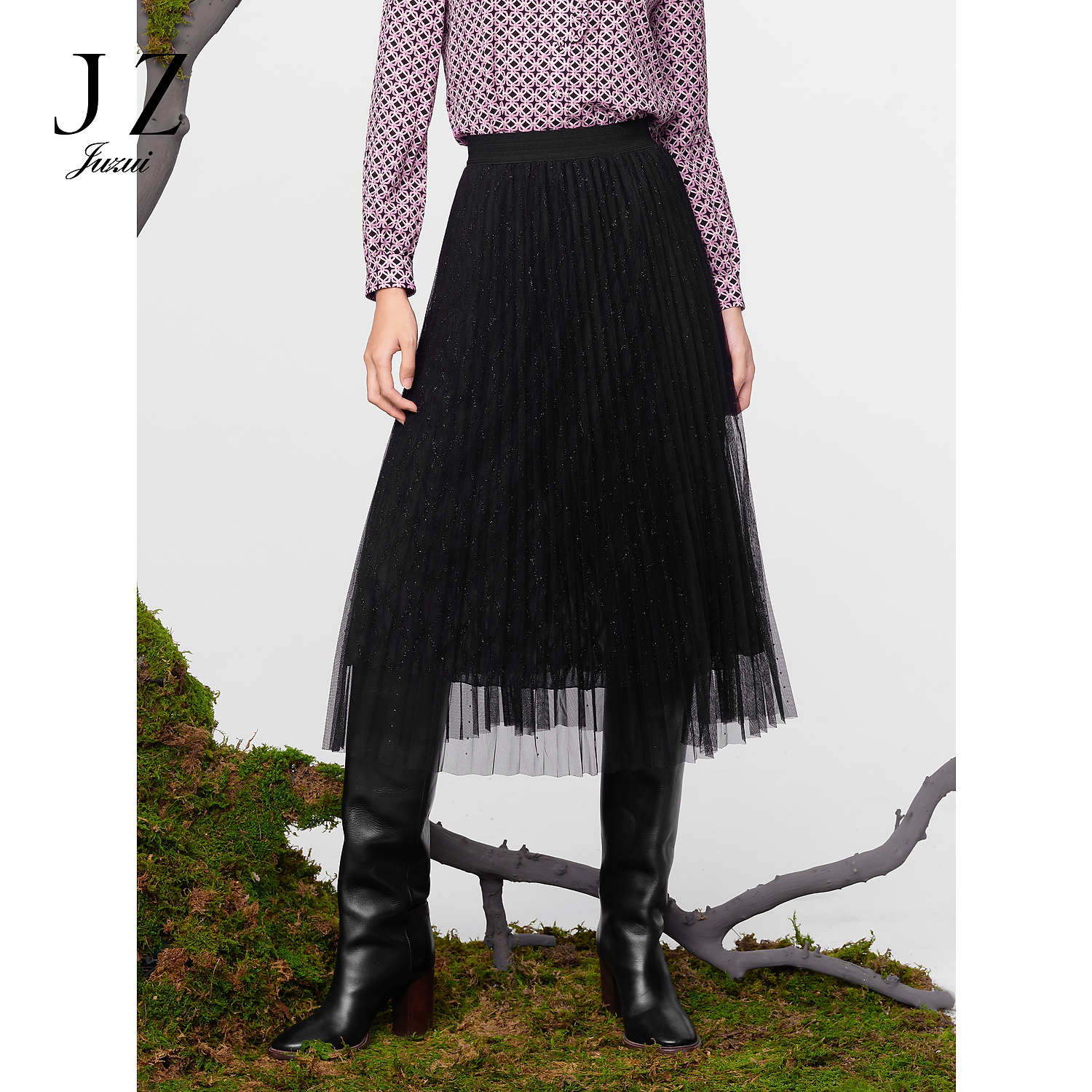 【羊羊专属】JZ玖姿JWDD20004商场同款银葱网纱半裙腰裙女