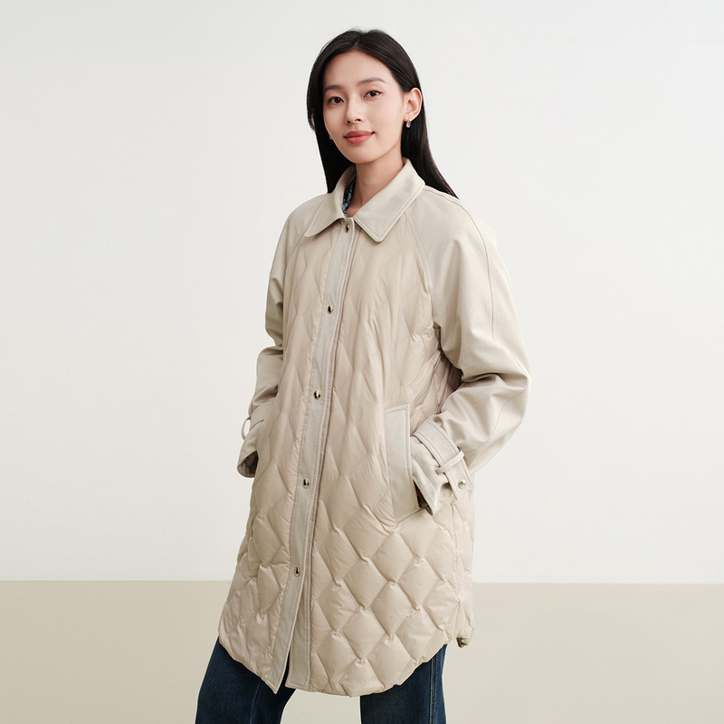 EP雅莹2025秋装新款女装 90松花江白鹅绒格纹绗缝长款羽绒服Y702A