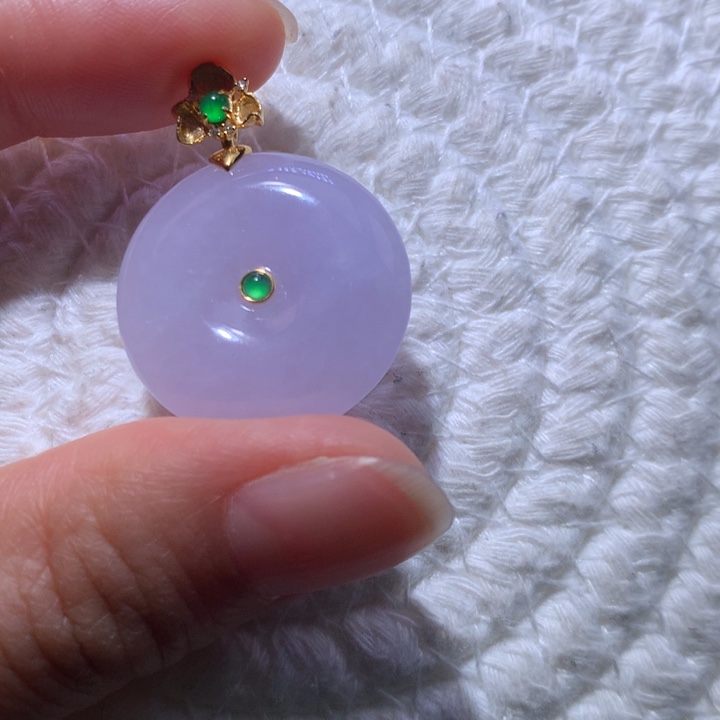 翡翠颈饰18K金镶嵌冰粉紫扣子
