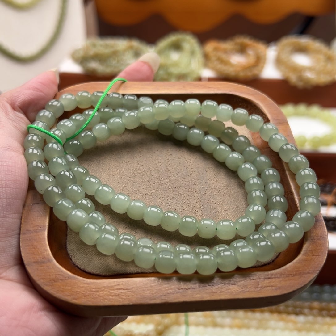 毛衣链未镶嵌和田玉珠串6*7mm