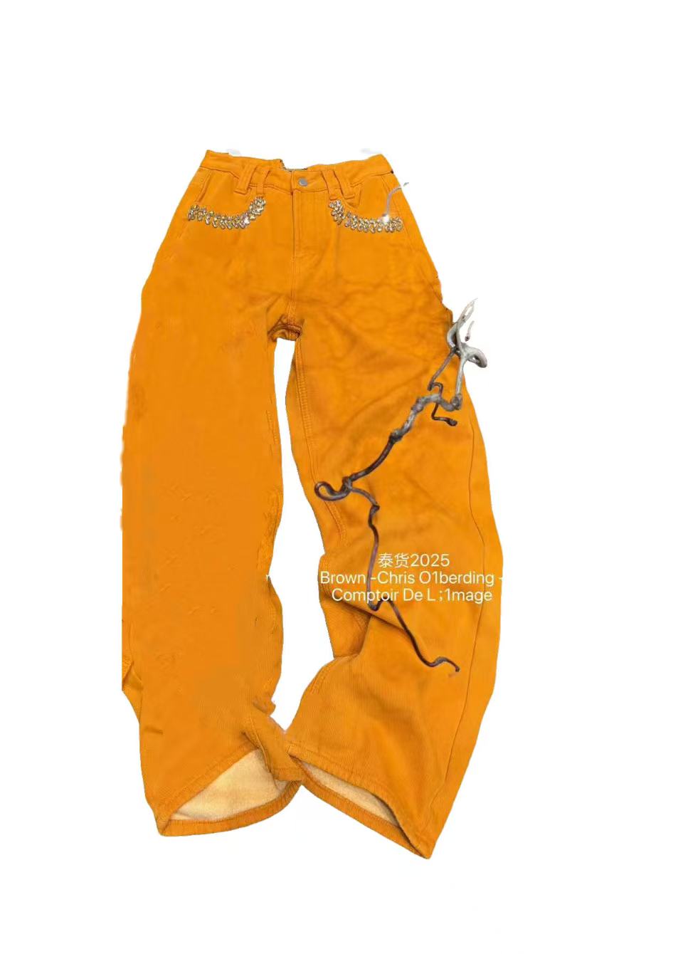 【漫老板】67033私服 定制欧货重工钉珠加绒牛仔阔腿裤
