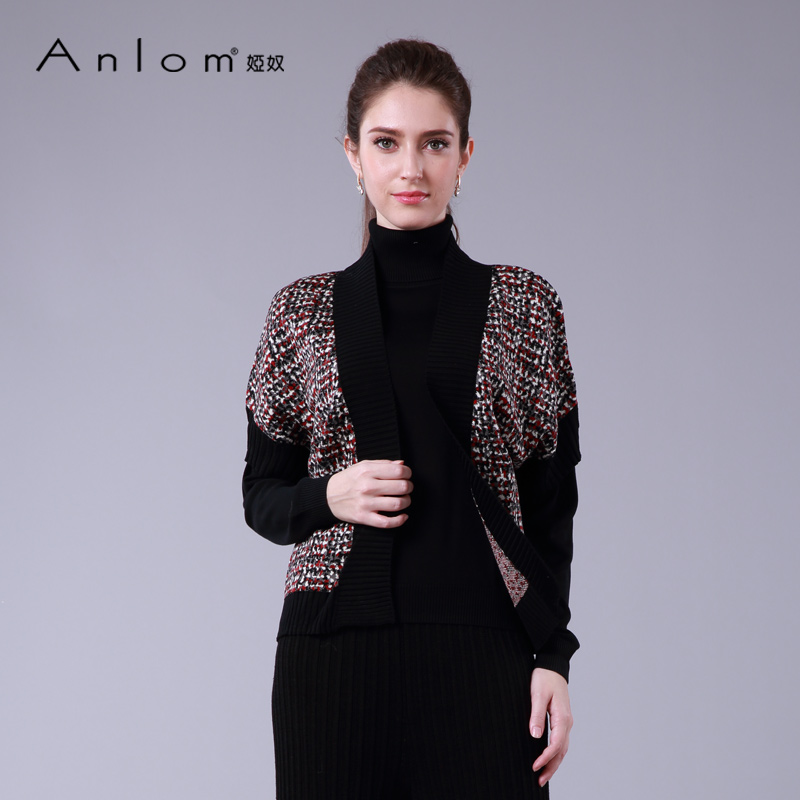 Anlom/娅奴格子花桑蚕丝短外套女秋冬新款短袖简约休闲百搭上衣
