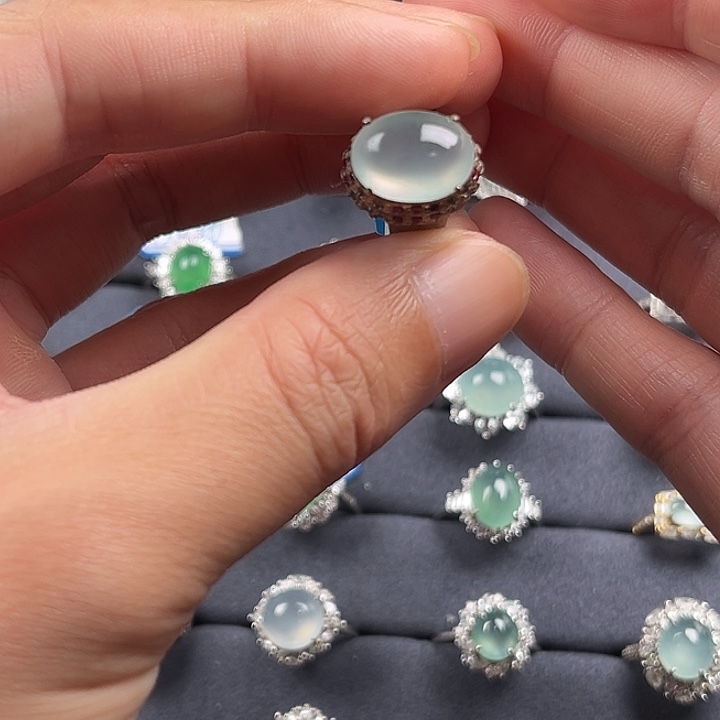 翡翠银S925镶嵌戒指缅甸A货翡翠